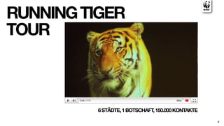 RUNNING TIGER
TOUR



         6 STÄDTE, 1 BOTSCHAFT, 150.000 KONTAKTE

                                                   8
 