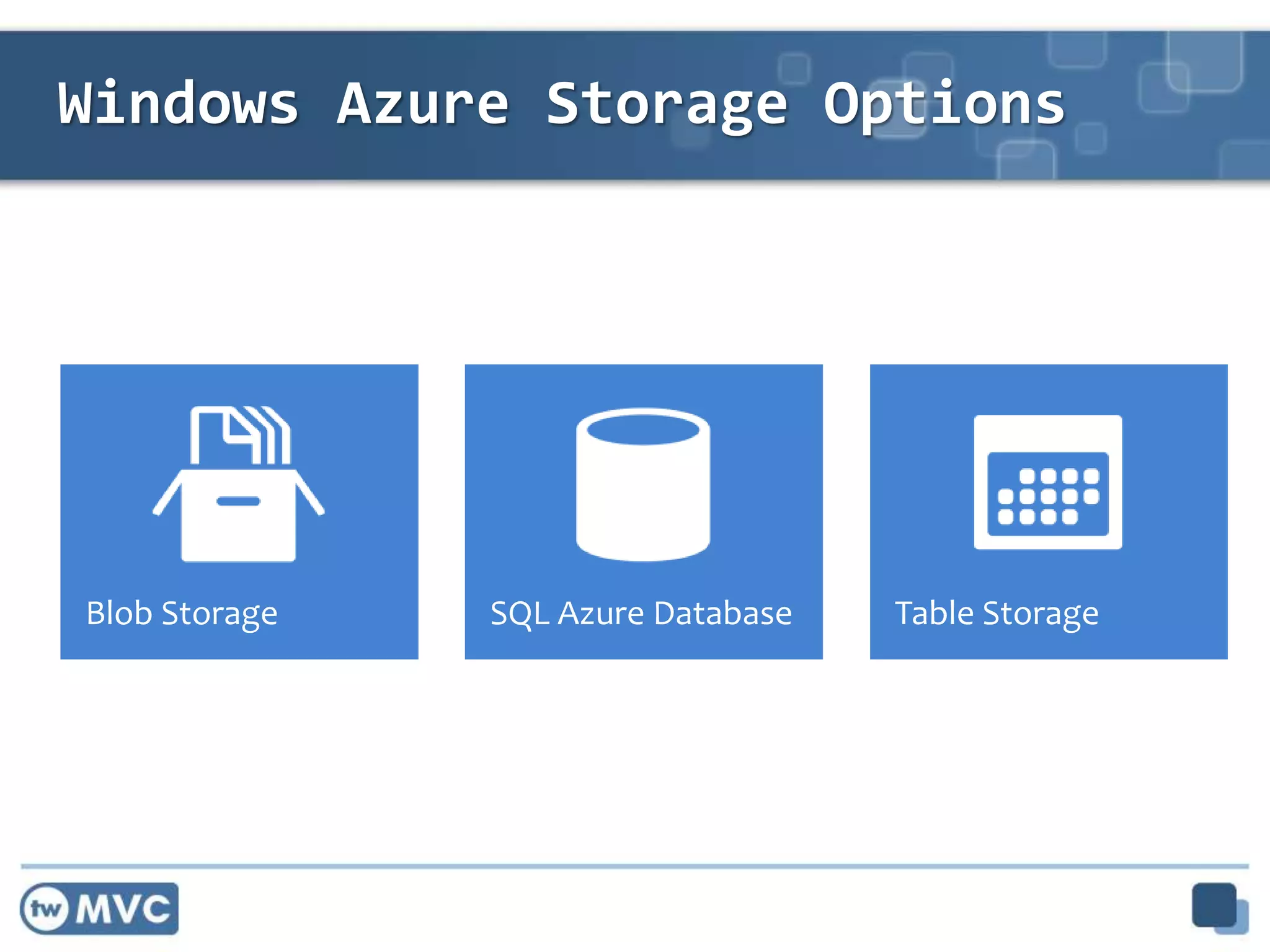 Windows Azure Storage Options
 