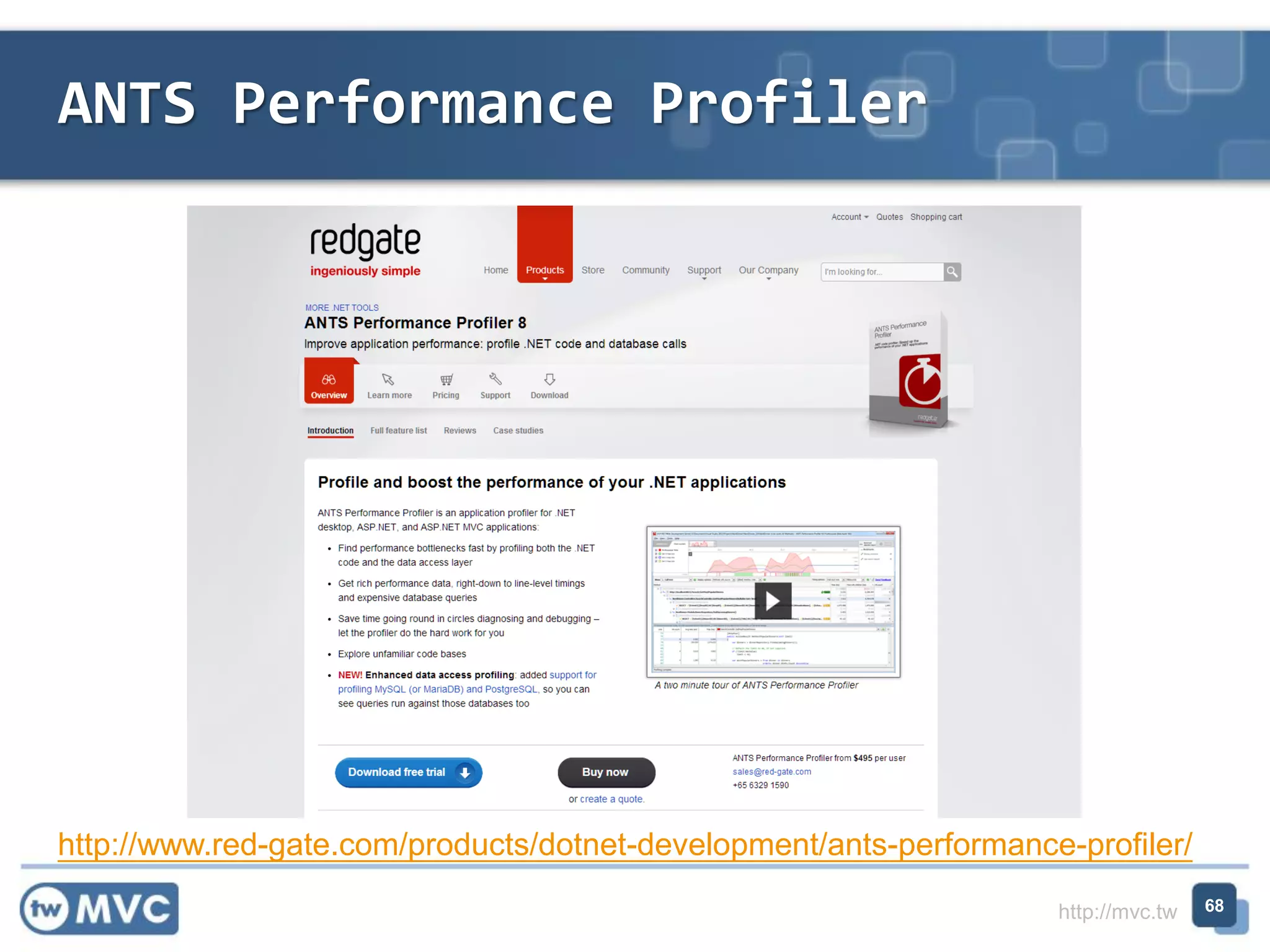 http://mvc.tw
ANTS Performance Profiler
68
http://www.red-gate.com/products/dotnet-development/ants-performance-profiler/
 