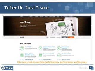http://mvc.tw
Telerik JustTrace
72
http://www.telerik.com/products/memory-performance-profiler.aspx
 