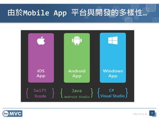 http://mvc.tw
由於Mobile App 平台與開發的多樣性…
7
 