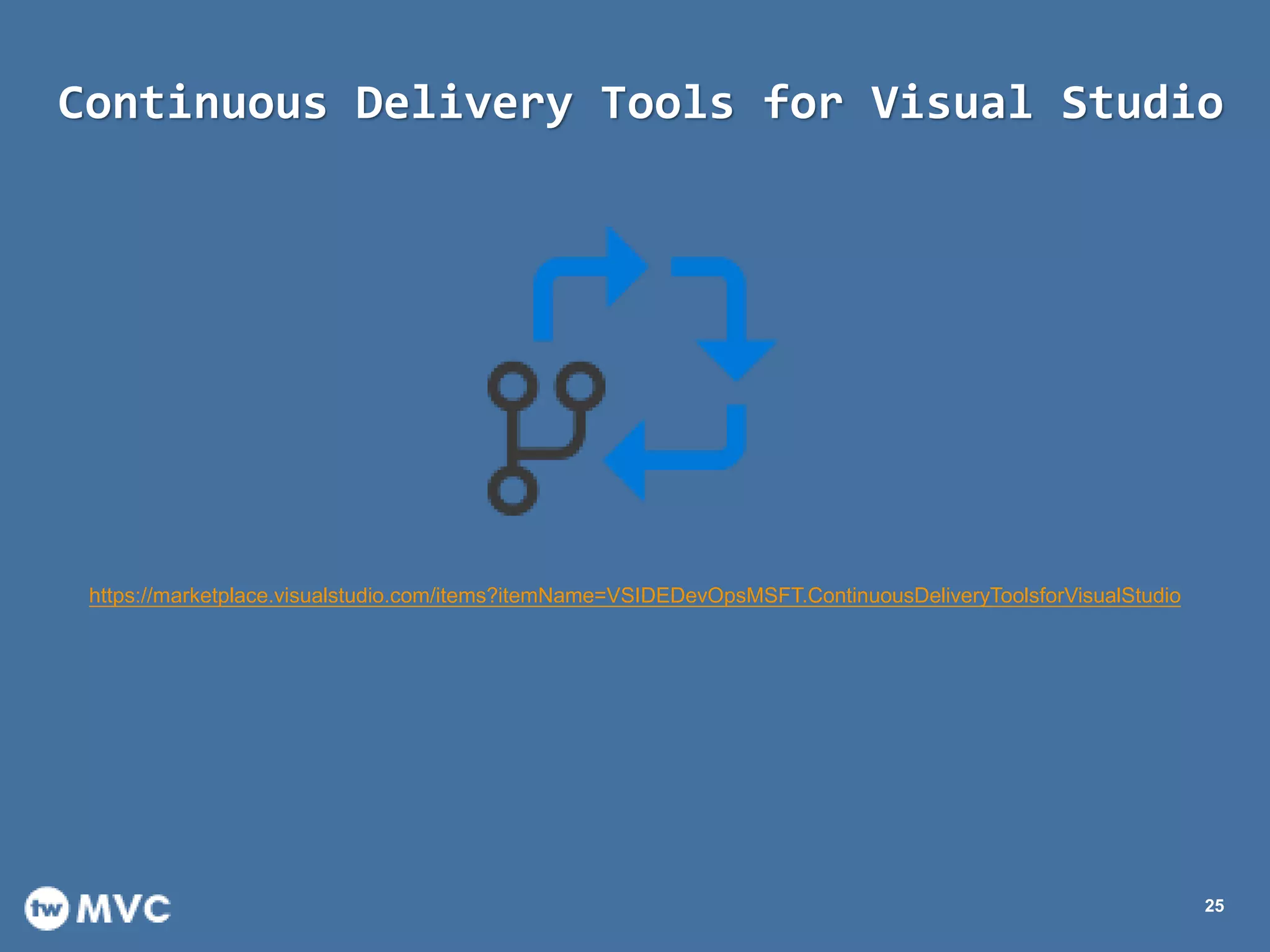 Continuous Delivery Tools for Visual Studio
25
https://marketplace.visualstudio.com/items?itemName=VSIDEDevOpsMSFT.ContinuousDeliveryToolsforVisualStudio
 