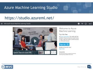 http://mvc.tw
Azure Machine Learning Studio
22
https://studio.azureml.net/
 