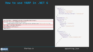 https://mvc.tw
How to use YARP in .NET 6
28
Startup.cs appsetting.json
 