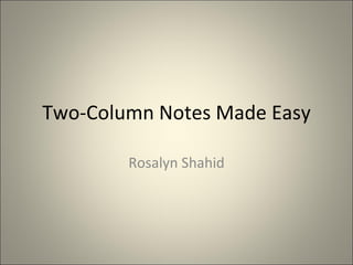 Two-Column Notes Made Easy Rosalyn Shahid 