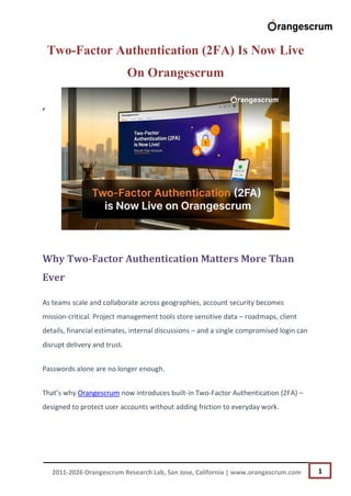 Two-Factor Authentication (2FA) is Now Live on Orangescrum | PDF