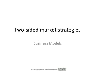 Two-sided market strategies

         Business Models




      © Pujol Enterprises LLC, http://nicolaspujol.com
 