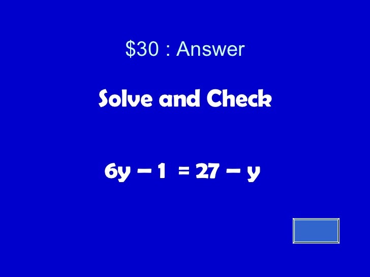 Two Step Equations Jeopardy