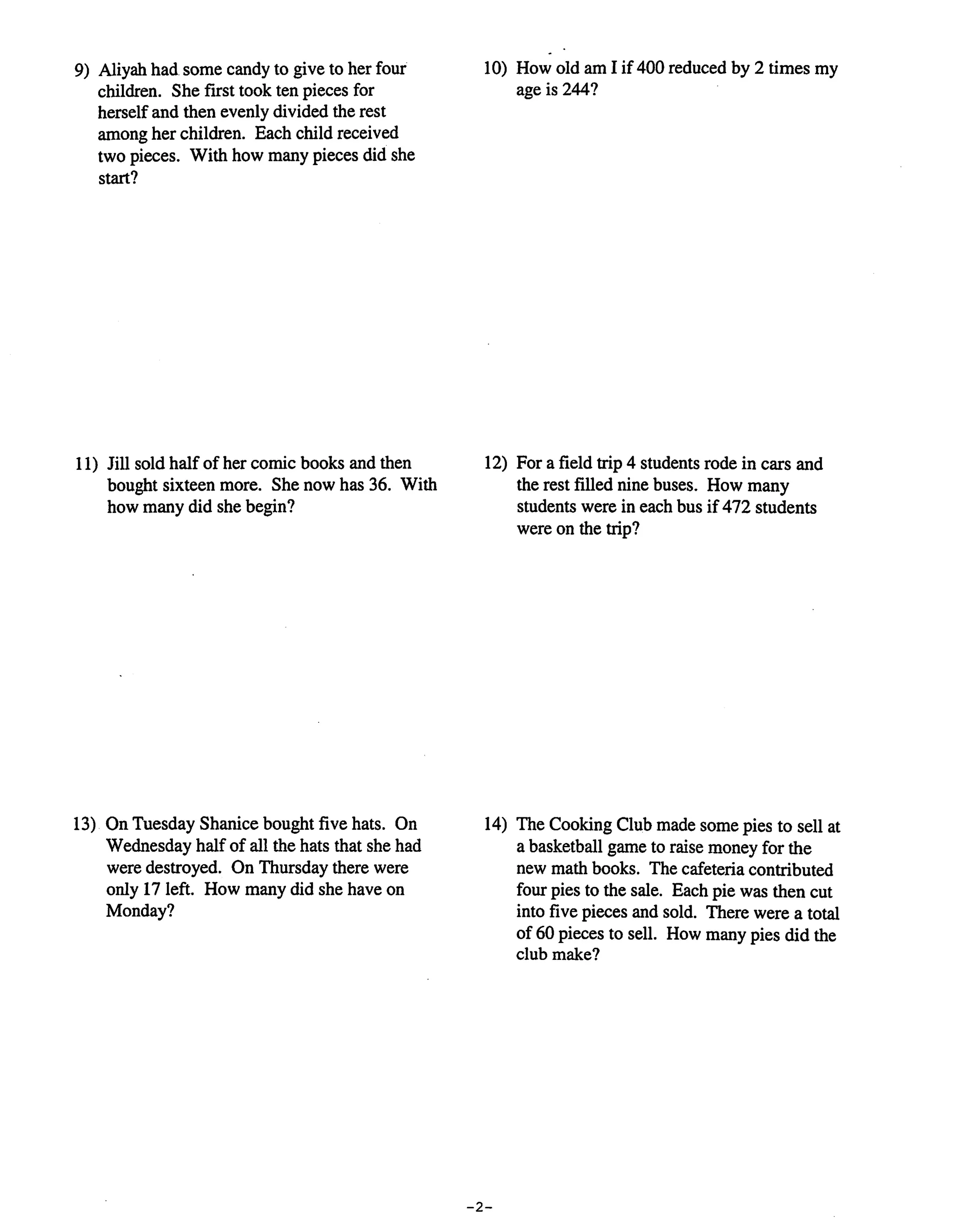 Two step equations word problems (no key)