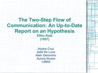The Two-Step Flow of
Communication: An Up-to-Date
Report on an Hypothesis
Elihu Katz
(1957)
Aiyana Cruz
Jedd De Luna
Alain Geronimo
Aurora Nivera
1JRN3
 