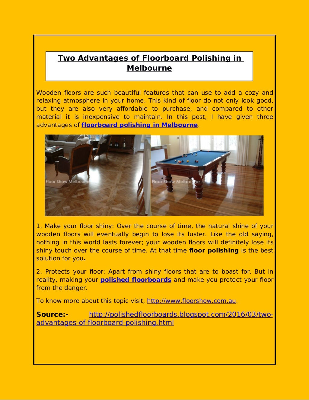 Two Advantages of Floorboard Polishing in Melbourne
