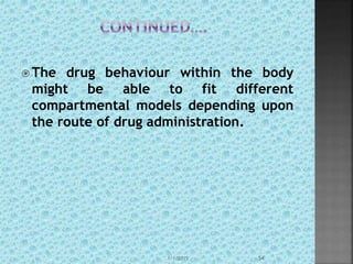  The drug behaviour within the body
might be able to fit different
compartmental models depending upon
the route of drug administration.
1/1/2015 54
 