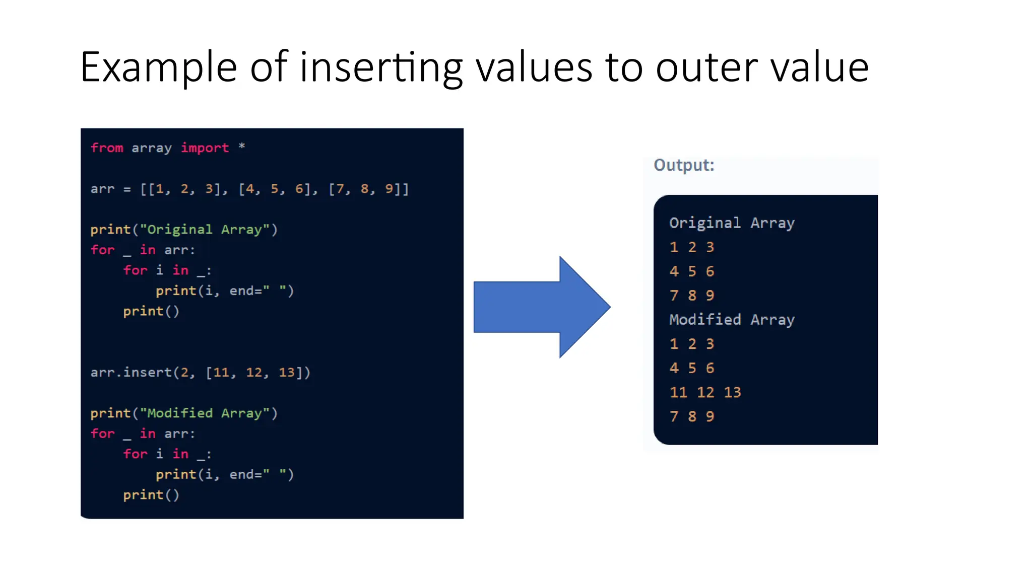 Example of inserting values to outer value 