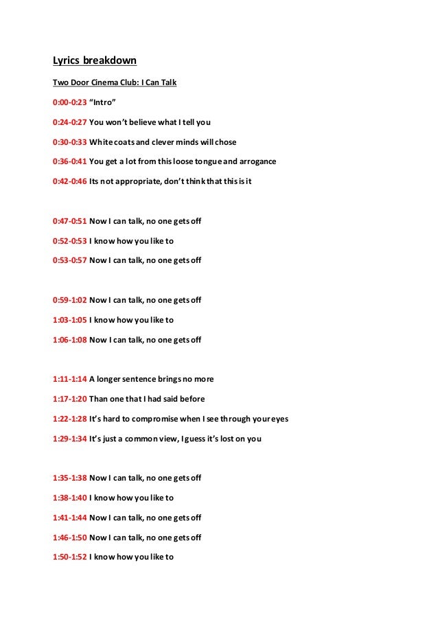 Lyrics Breakdown Two Door Cinema Club I Can Talk