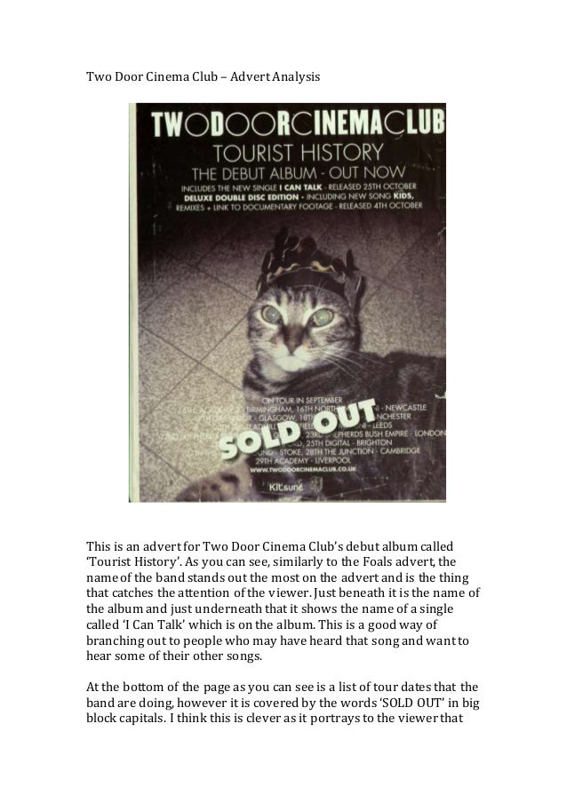 Two Door Cinema Club Advert Analysis