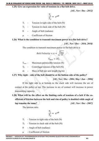 ME6601 DESIGN OF TRANSMISSION SYSTEMS TWO MARK QUESTION & ANSWERS | PDF