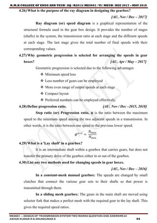 ME6601 DESIGN OF TRANSMISSION SYSTEMS TWO MARK QUESTION & ANSWERS | PDF