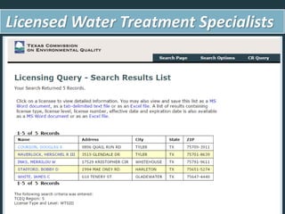 Twon water quality, testing and treatment tagd march 2017
