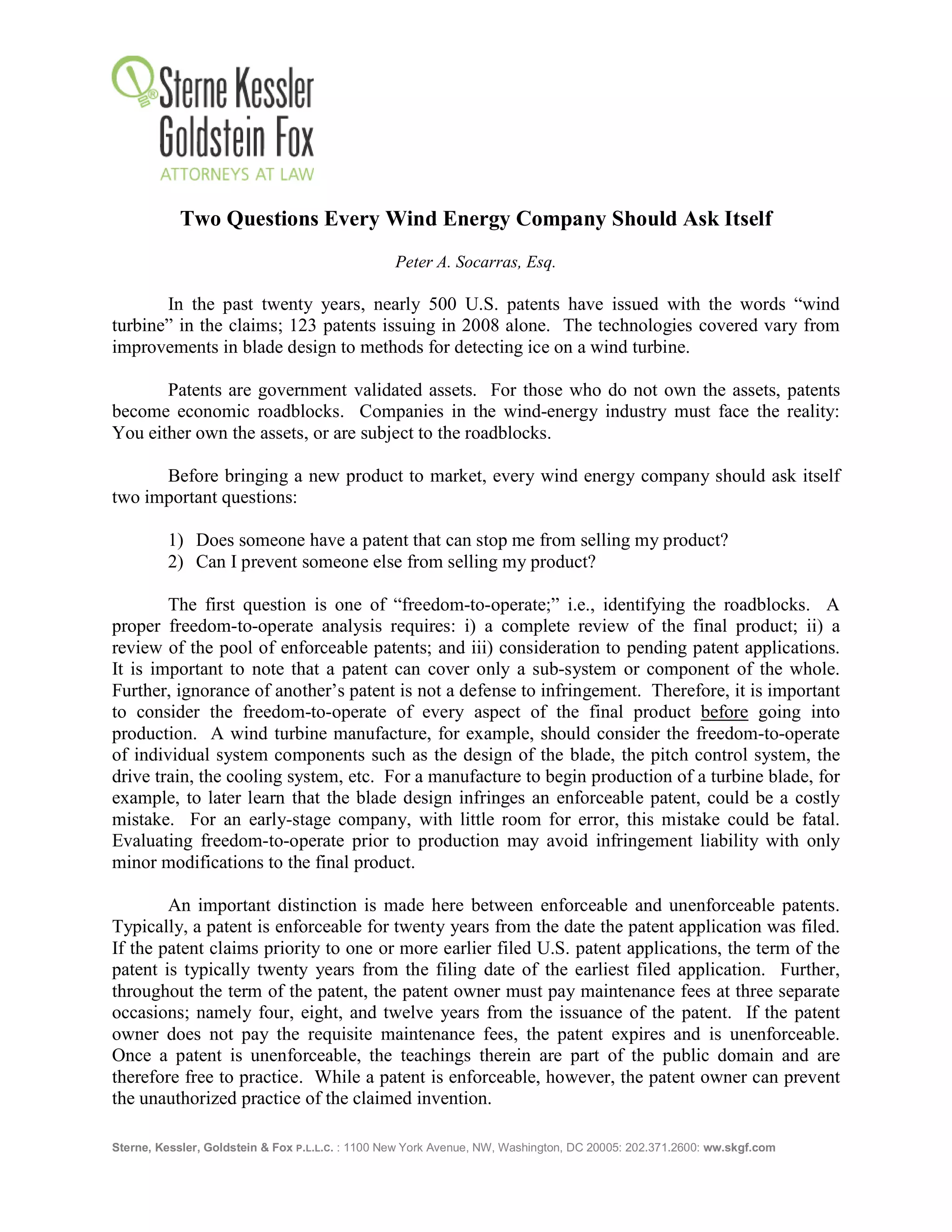 SKGF_Advisory_Two Questions Every Wind Energy Company Should Ask Itself_2009