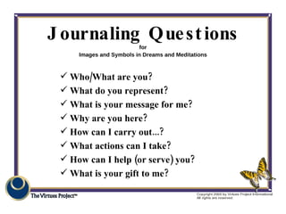 Journaling Questions <ul><li>Who/What are you? </li></ul><ul><li>What do you represent? </li></ul><ul><li>What is your mes...