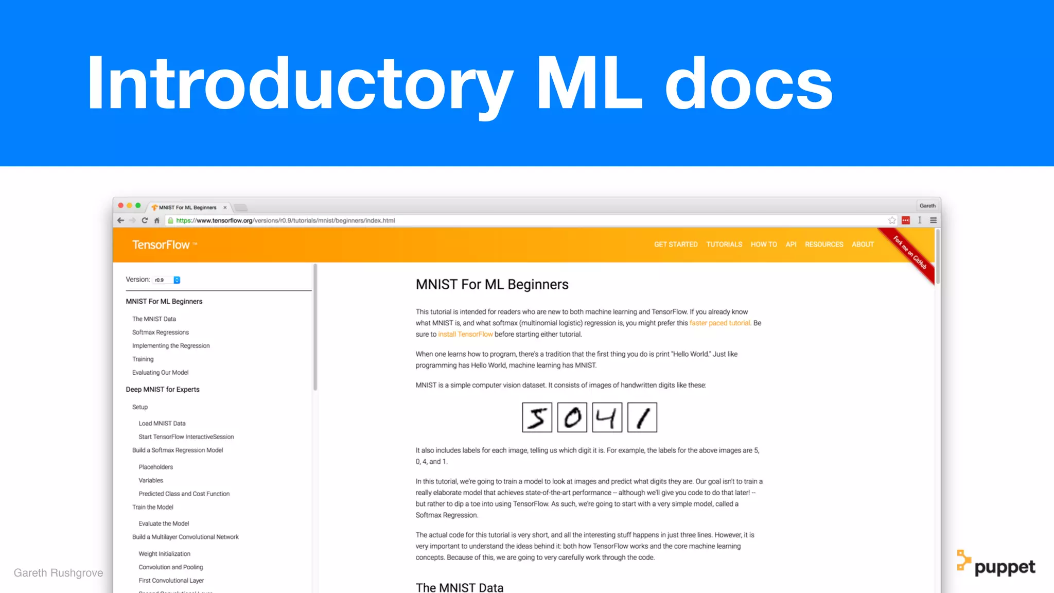 Gareth Rushgrove
Introductory ML docs
 