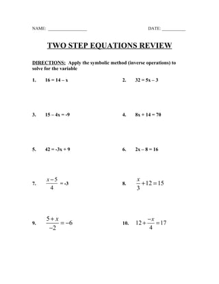 Two step equations review