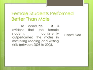 Female Students Performed
Better Than Male
        To conclude,       it is
evident that the female
students            co...