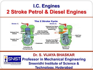 I.C. Engines
2 Stroke Petrol & Diesel Engines
1
Dr. S. VIJAYA BHASKAR
Professor in Mechanical Engineering
Sreenidhi Institute of Science &
Technology, Hyderabad
 