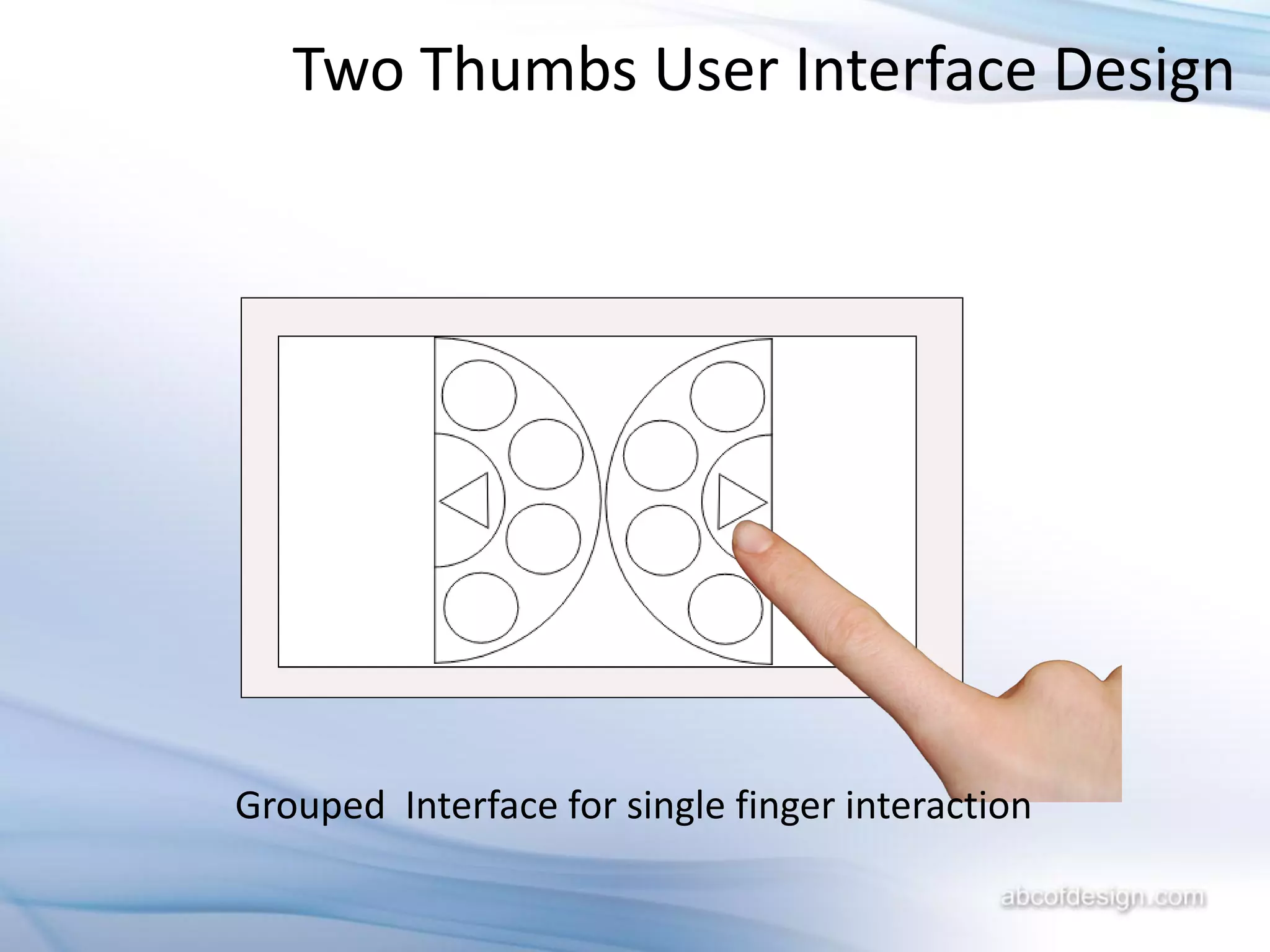 Two Thumbs User Interface Design




Grouped Interface for single finger interaction
 