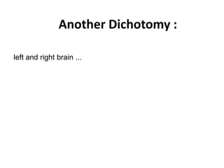 Another Dichotomy :
Solar wind
Magnetosphere
Ionosphere
left and right brain ...
 