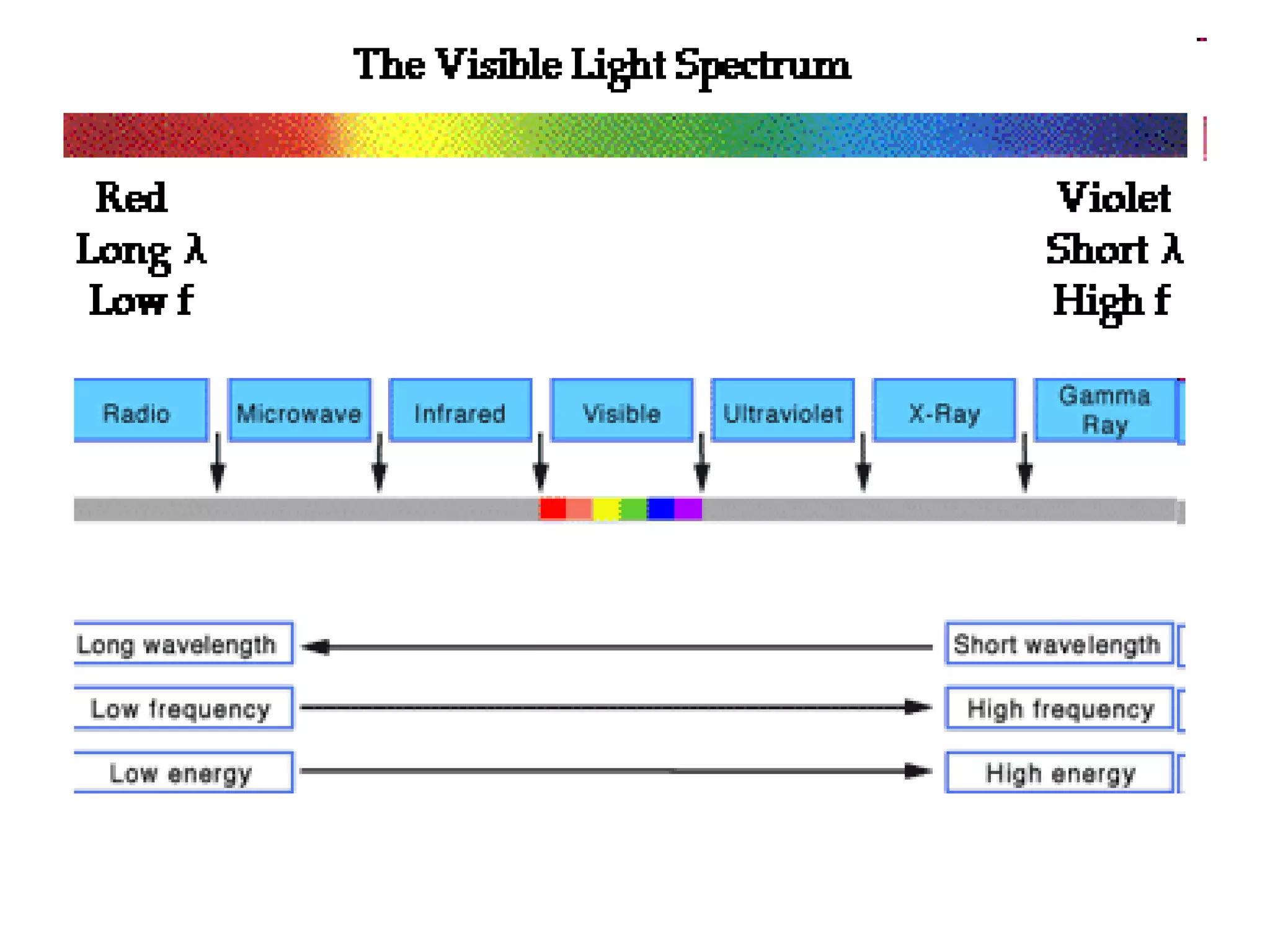 Electromagnetic Waves
• Electromagnetic waves are created by the
  vibration of an electric charge.
• This vibration creates a wave which has
  both an electric and a magnetic
  component.
• An electromagnetic wave transports its
  energy through a vacuum at a speed of
  3.00 x 108 m/s (a speed value commonly
  represented by the symbol c).
 
