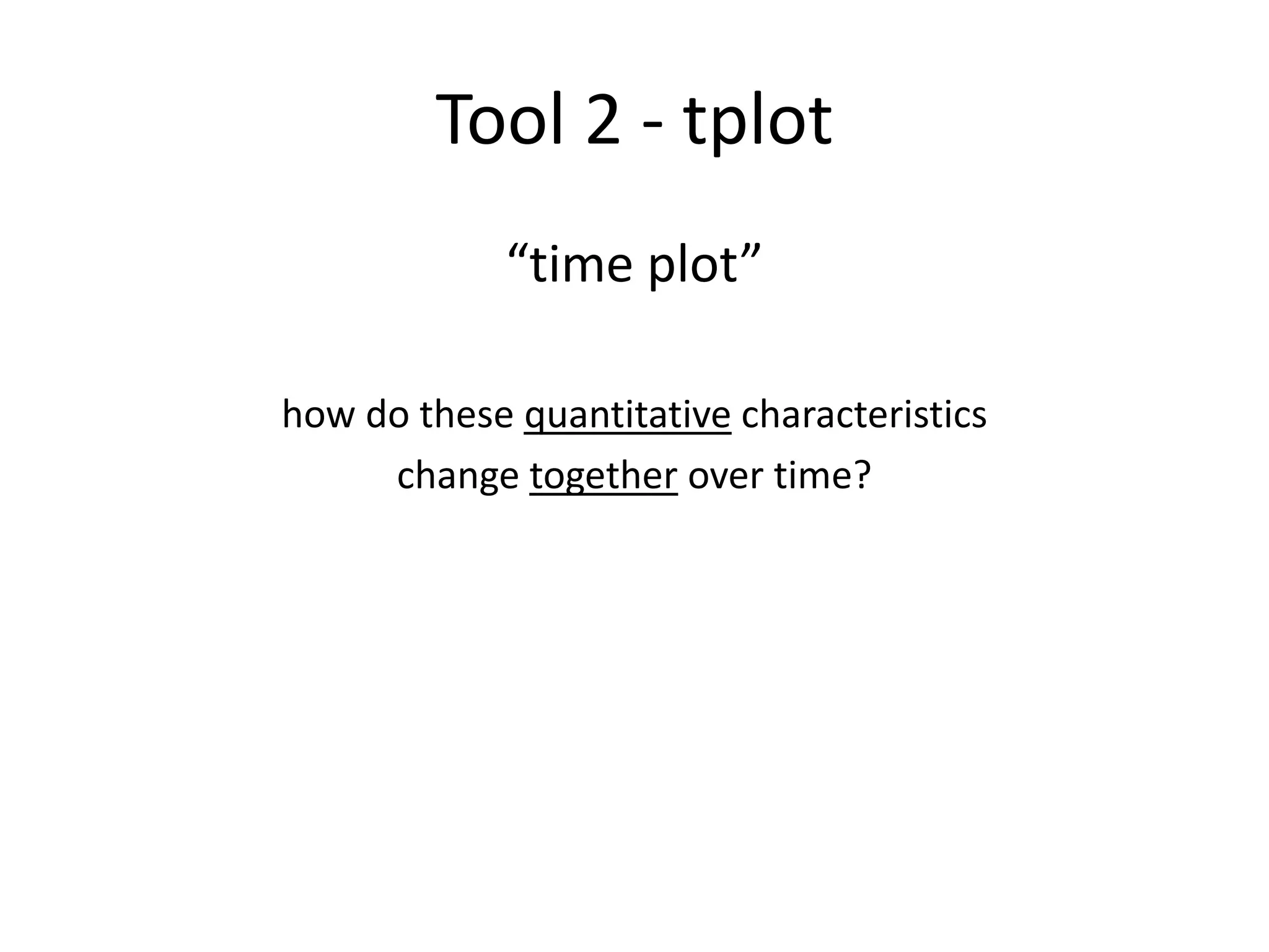 Tool 2 - tplot
             “time plot”

how do these quantitative characteristics
     change together over time?
 