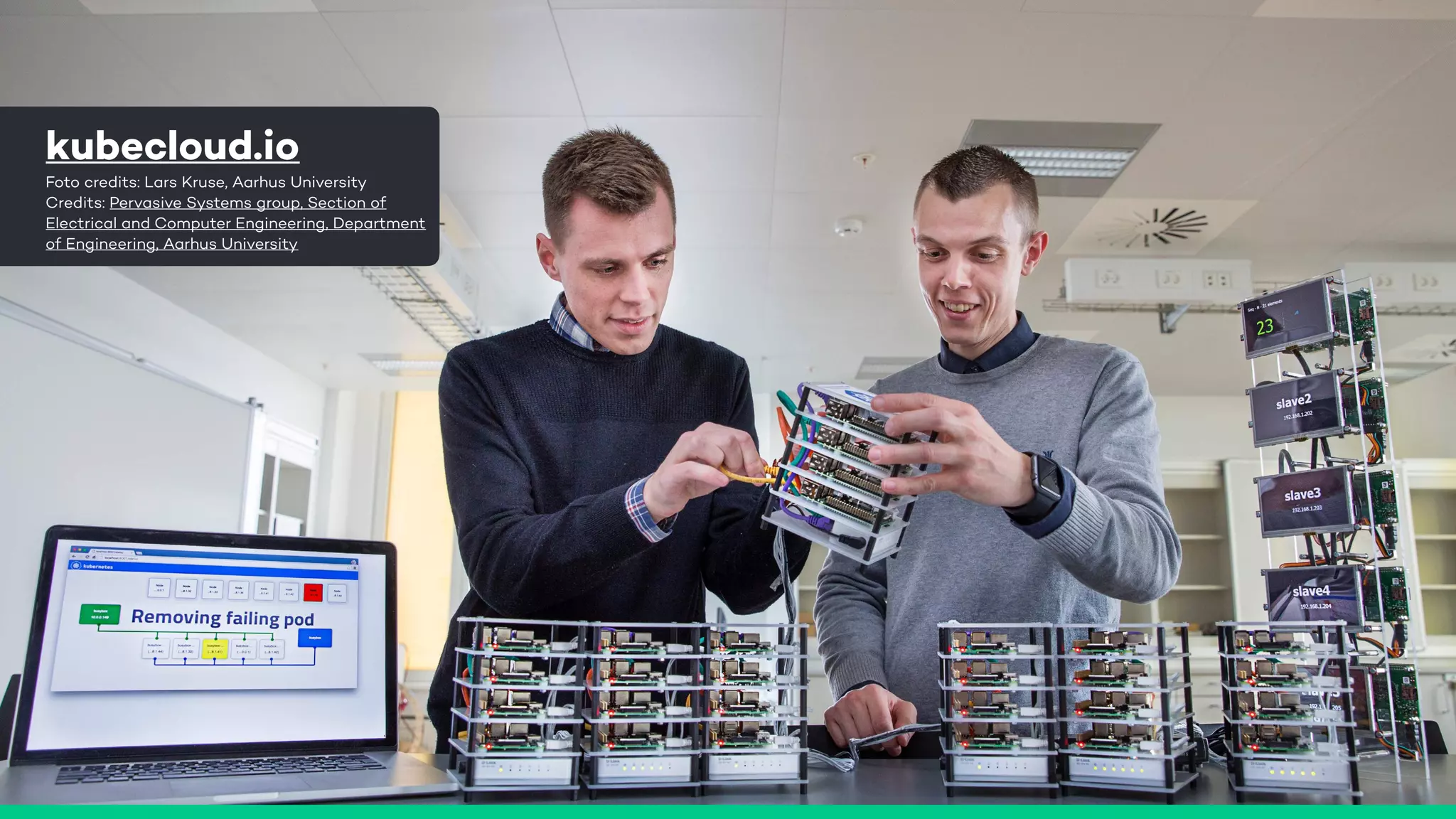 kubecloud.io
Foto credits: Lars Kruse, Aarhus University
Credits: Pervasive Systems group, Section of
Electrical and Computer Engineering, Department
of Engineering, Aarhus University
 