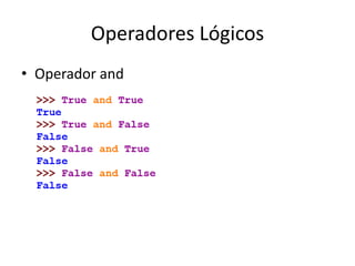 Operadores Lógicos
• Operador and
 