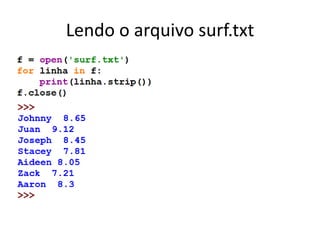 Lendo o arquivo surf.txt
 
