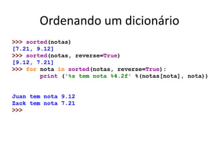 Ordenando um dicionário
 
