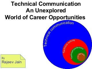 C2C:Campus2CorporateC2C:Campus2Corporate FDP.MDPFDP.MDP 99100-1917199100-19171 rpsmarcomm@gmail.comrpsmarcomm@gmail.comC2C:Campus2CorporateC2C:Campus2Corporate FDP.MDPFDP.MDP 99100-1917199100-19171 rpsmarcomm@gmail.comrpsmarcomm@gmail.com
Technical Communication
An Unexplored
World of Career Opportunities
By
Rajeev Jain
 