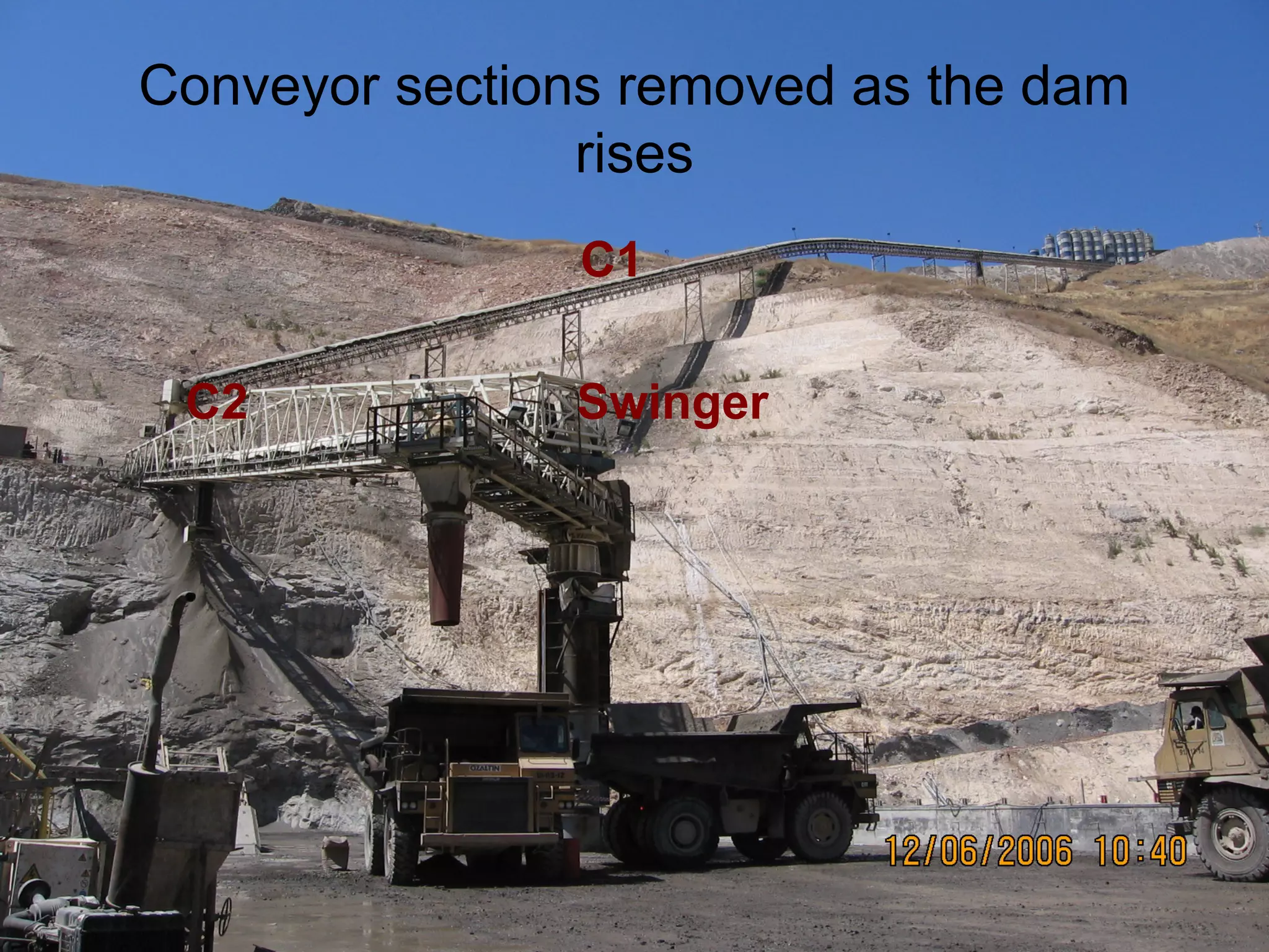 Conveyor sections removed as the dam
                rises
                C1

 C2            Swinger
 