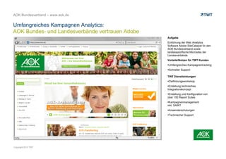 WEB ANALYTICS POTENZIALE
TWT LEISTUNGSPORTFOLIO WEB ANALYTICS
WEBANALYSE TOOLS IM ÜBERBLICK
AUSGEWÄHLTE REFERENZEN
© www.twt.de
Inhalt
TWT – IHR eVALUE PARTNER
KONTAKTDATEN
 