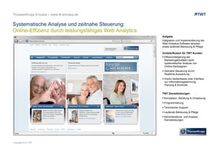 IHRE VORTEILEOOO
Umfangreiches, langjähriges und fundiertes Know-how
Konzeption, Kreation, Technologie & Betrieb aus einer Hand
Hohes Markenverständnis
Skalierbare, performante Technologie, maßgeschneidert auf
Ihre Anforderungen
Auf Ihre Bedürfnisse zugeschnittene Dienstleistungen
Ergebnisorientierung – wir machen Ihre Ziele zu unseren
Effektives Projekt- und Qualitäts-Management
Aktive Betreuung durch ein kompetentes, interdisziplinäres Team
we love what we do
Unser Commitment.
Ihr Digital-Erfolg.
© www.twt.de
 