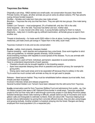 Twycross Zoo Notes | PDF | Free Download