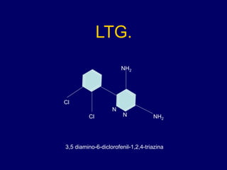 LTG.
NH2
NH2
Cl
Cl
N
N
3,5 diamino-6-diclorofenil-1,2,4-triazina
 