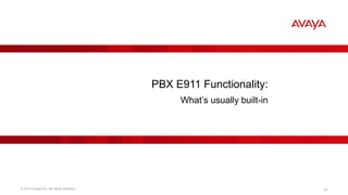 © 2014 Avaya Inc. All rights reserved. 25
PBX E911 Functionality:
What‟s usually built-in
 