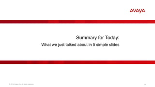 © 2014 Avaya Inc. All rights reserved. 29
Summary for Today:
What we just talked about in 5 simple slides
 