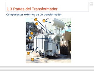 Transformadores
Ternium | Capacitación
12
Componentes externos de un transformador
1
3
4
10
12
11
9
1.3 Partes del Transformador
 