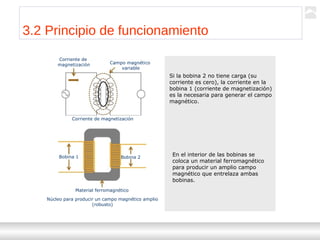 Transformadores
Ternium | Capacitación
33
3.2 Principio de funcionamiento
Si la bobina 2 no tiene carga (su
corriente es cero), la corriente en la
bobina 1 (corriente de magnetización)
es la necesaria para generar el campo
magnético.
En el interior de las bobinas se
coloca un material ferromagnético
para producir un amplio campo
magnético que entrelaza ambas
bobinas.
Corriente de
magnetización Campo magnético
variable
Corriente de magnetización
Bobina 1 Bobina 2
Material ferromagnético
Núcleo para producir un campo magnético amplio
(robusto)
 