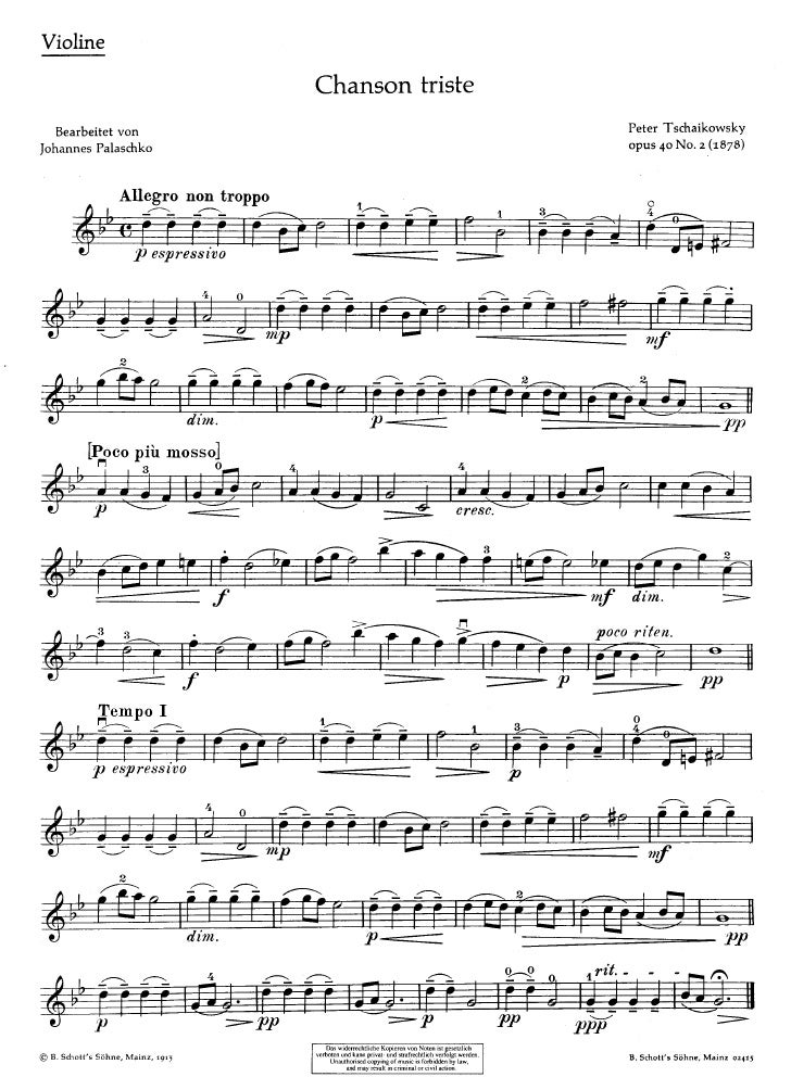 Txaicofski Chanson Triste Op 40 N 2 Viola I Piano Partitura Tchaikov