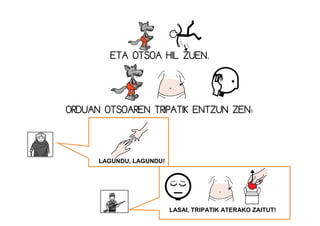 ETA OTSOA HIL ZUEN.
ORDUAN OTSOAREN TRIPATIK ENTZUN ZEN:
LAGUNDU, LAGUNDU!
LASAI, TRIPATIK ATERAKO ZAITUT!
 