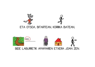 ETA OTSOA, BITARTEAN, KORRIKA BATEAN,
BIDE LABURRETIK AMAMAREN ETXERA JOAN ZEN.
 