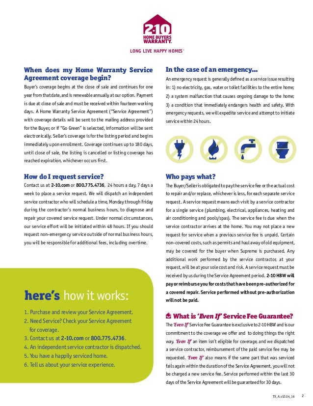 "New" Service Agreement 210 Home Buyers Warranty